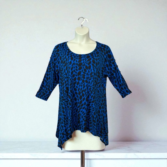 New Woman Design, Plus Size 1X Blue & Black Leaf Pattern Tunic - Picture 1 of 9
